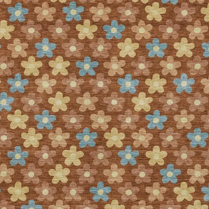 Orange And Copper Floral Washable Indoor Outdoor Area Rug Photo 3