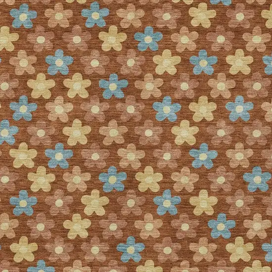 Orange And Copper Floral Washable Indoor Outdoor Area Rug Photo 3