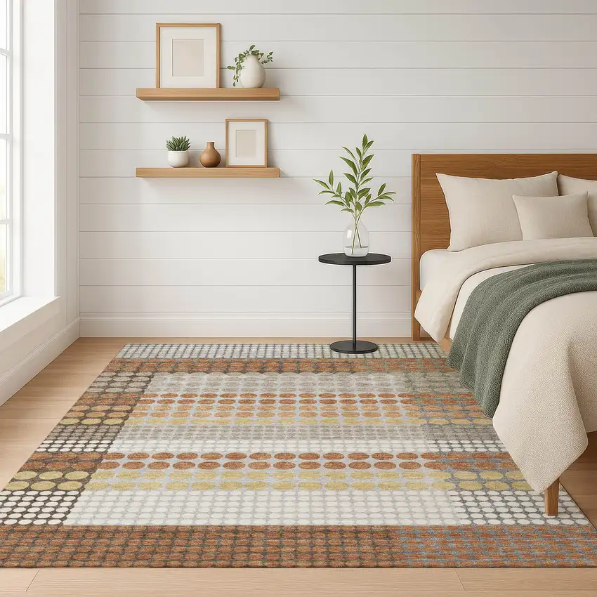 Orange And Copper Geometric Washable Indoor Outdoor Area Rug Photo 6