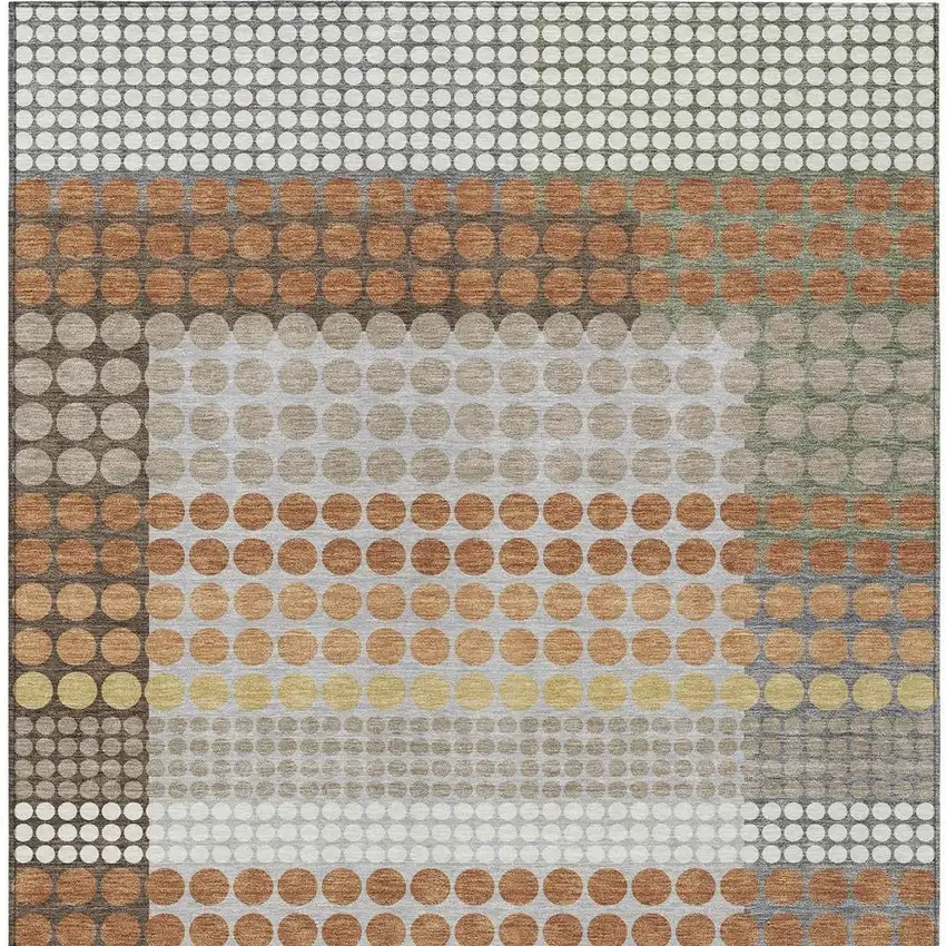 Orange And Copper Geometric Washable Indoor Outdoor Area Rug Photo 3