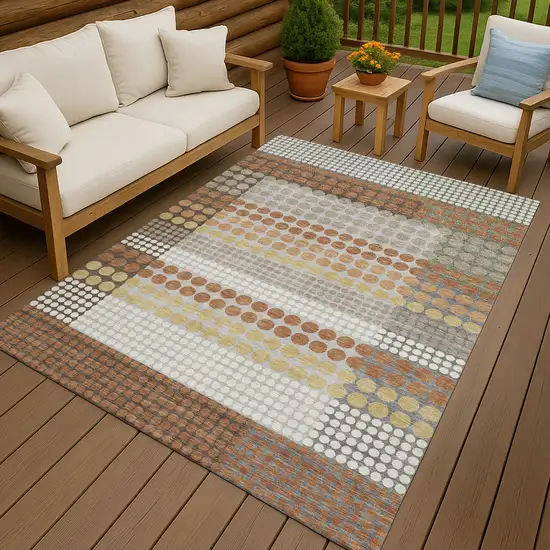 Orange And Copper Geometric Washable Indoor Outdoor Area Rug Photo 4
