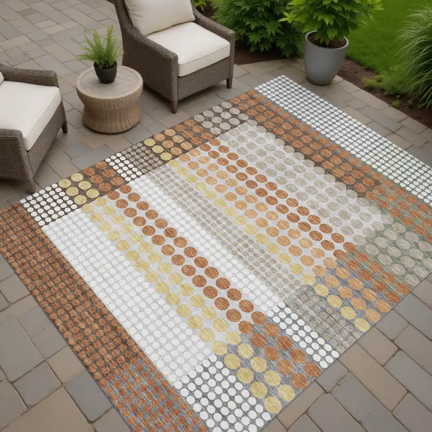 Orange And Copper Geometric Washable Indoor Outdoor Area Rug Photo 7