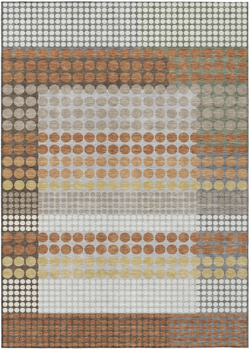 Orange And Copper Geometric Washable Indoor Outdoor Area Rug Photo 1
