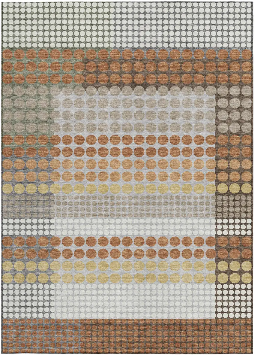 Orange And Copper Geometric Washable Indoor Outdoor Area Rug Photo 3