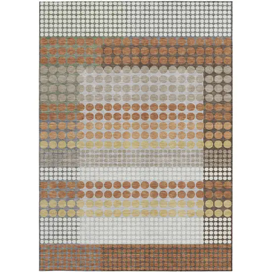 Orange And Copper Geometric Washable Indoor Outdoor Area Rug Photo 3