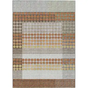 Photo of Orange And Copper Geometric Washable Indoor Outdoor Area Rug