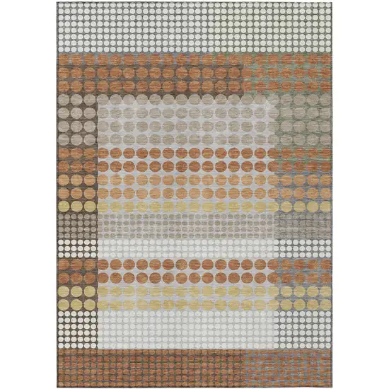 Orange And Copper Geometric Washable Indoor Outdoor Area Rug Photo 1