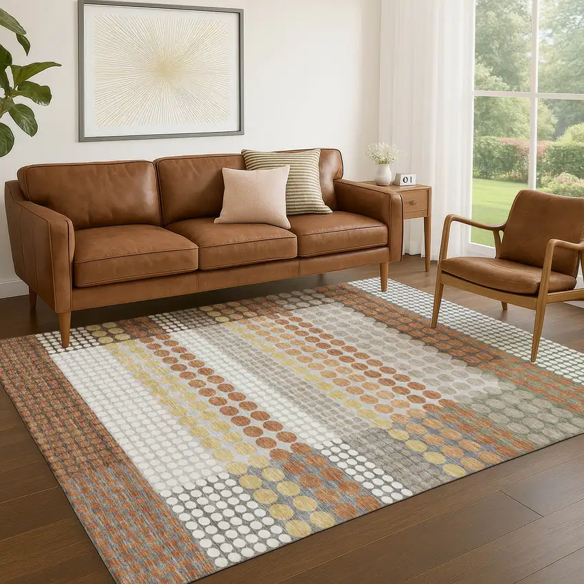 Orange And Copper Geometric Washable Indoor Outdoor Area Rug Photo 5