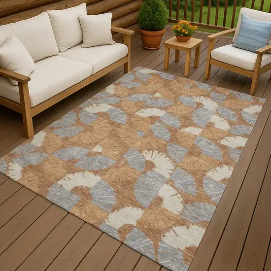 Orange And Copper Geometric Washable Indoor Outdoor Area Rug Photo 4