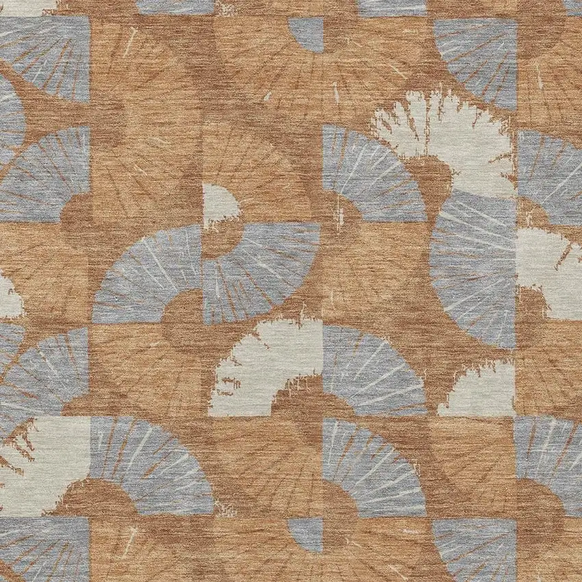 Orange And Copper Geometric Washable Indoor Outdoor Area Rug Photo 2