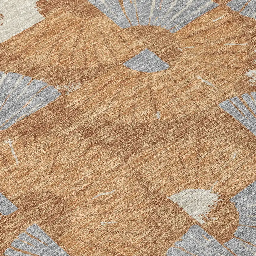 Orange And Copper Geometric Washable Indoor Outdoor Area Rug Photo 9