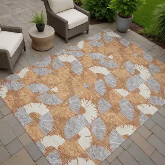 Orange And Copper Geometric Washable Indoor Outdoor Area Rug Photo 7