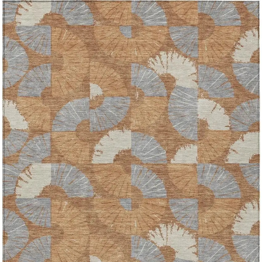 Orange And Copper Geometric Washable Indoor Outdoor Area Rug Photo 3
