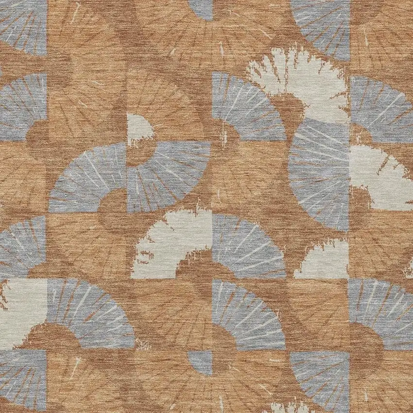 Orange And Copper Geometric Washable Indoor Outdoor Area Rug Photo 2