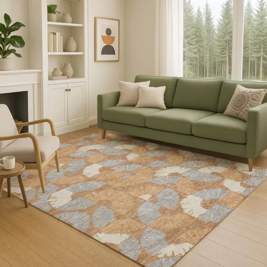 Orange And Copper Geometric Washable Indoor Outdoor Area Rug Photo 5