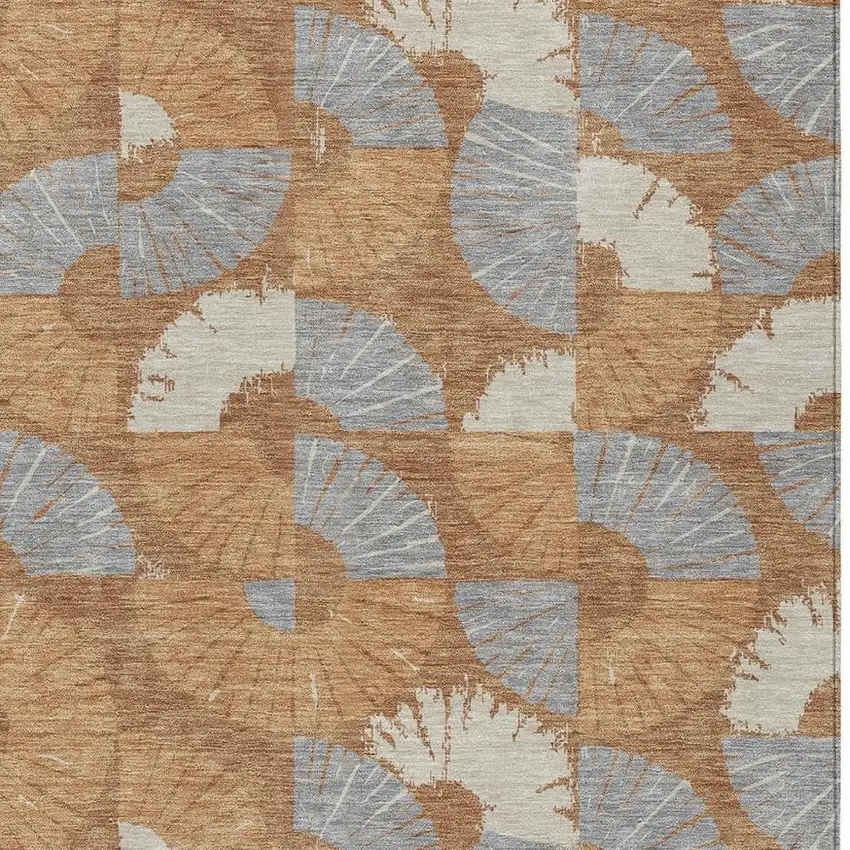 Orange And Copper Geometric Washable Indoor Outdoor Area Rug Photo 2