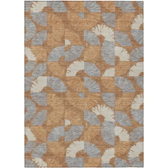 Orange And Copper Geometric Washable Indoor Outdoor Area Rug Photo 1