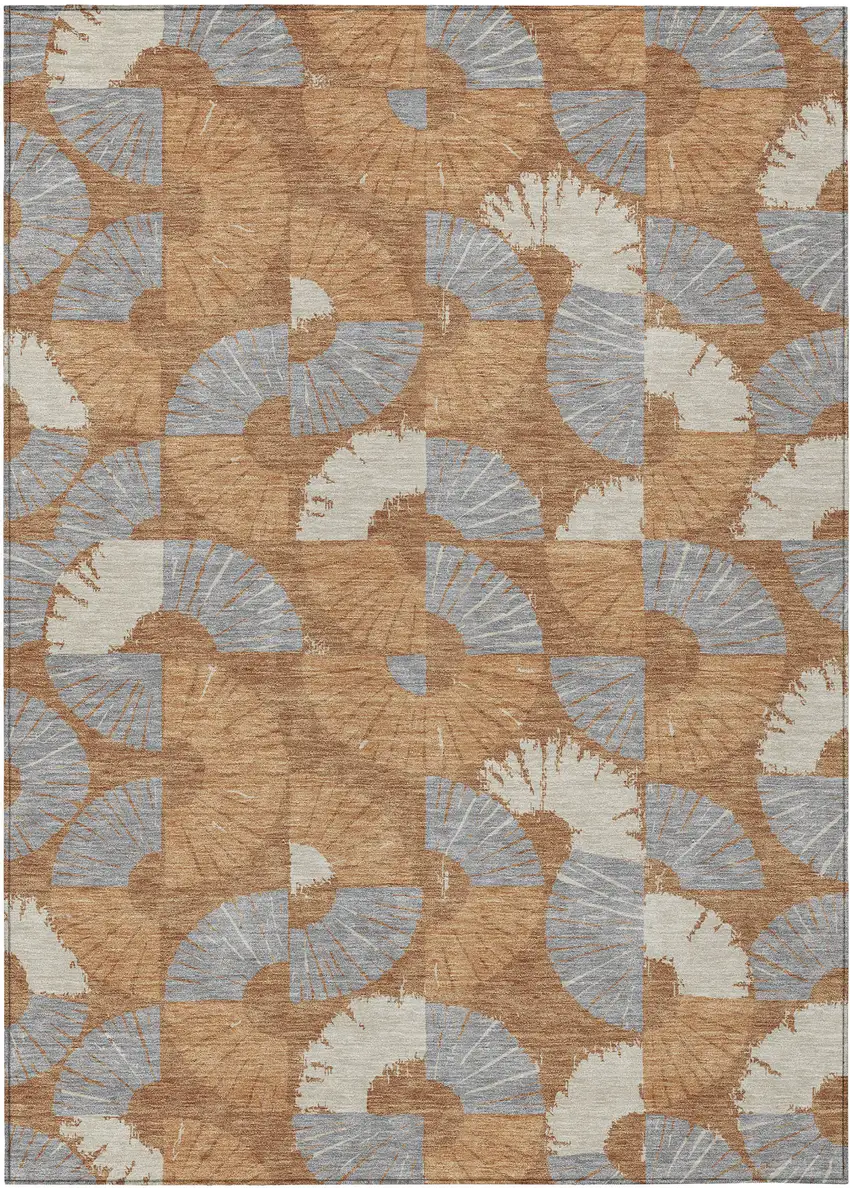 Orange And Copper Geometric Washable Indoor Outdoor Area Rug Photo 1