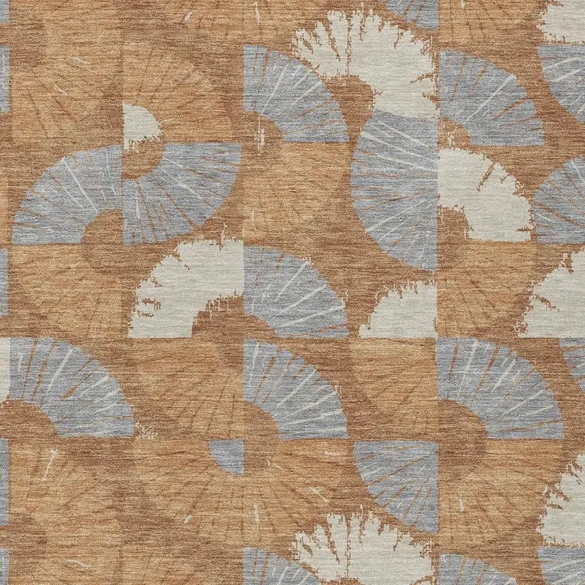Orange And Copper Geometric Washable Indoor Outdoor Area Rug Photo 2