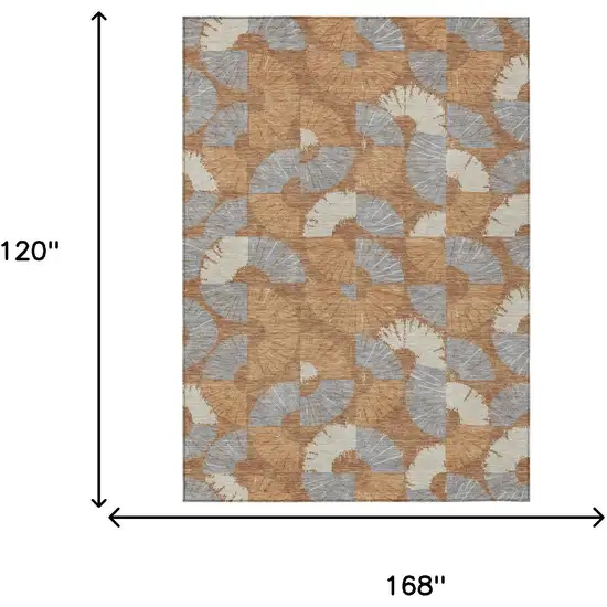 Orange And Copper Geometric Washable Indoor Outdoor Area Rug Photo 6