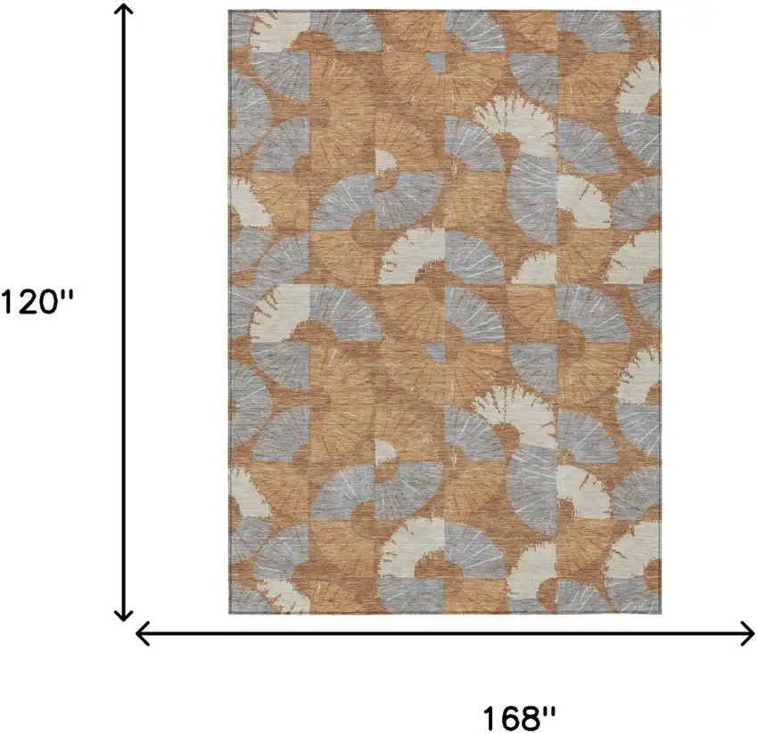 Orange And Copper Geometric Washable Indoor Outdoor Area Rug Photo 6