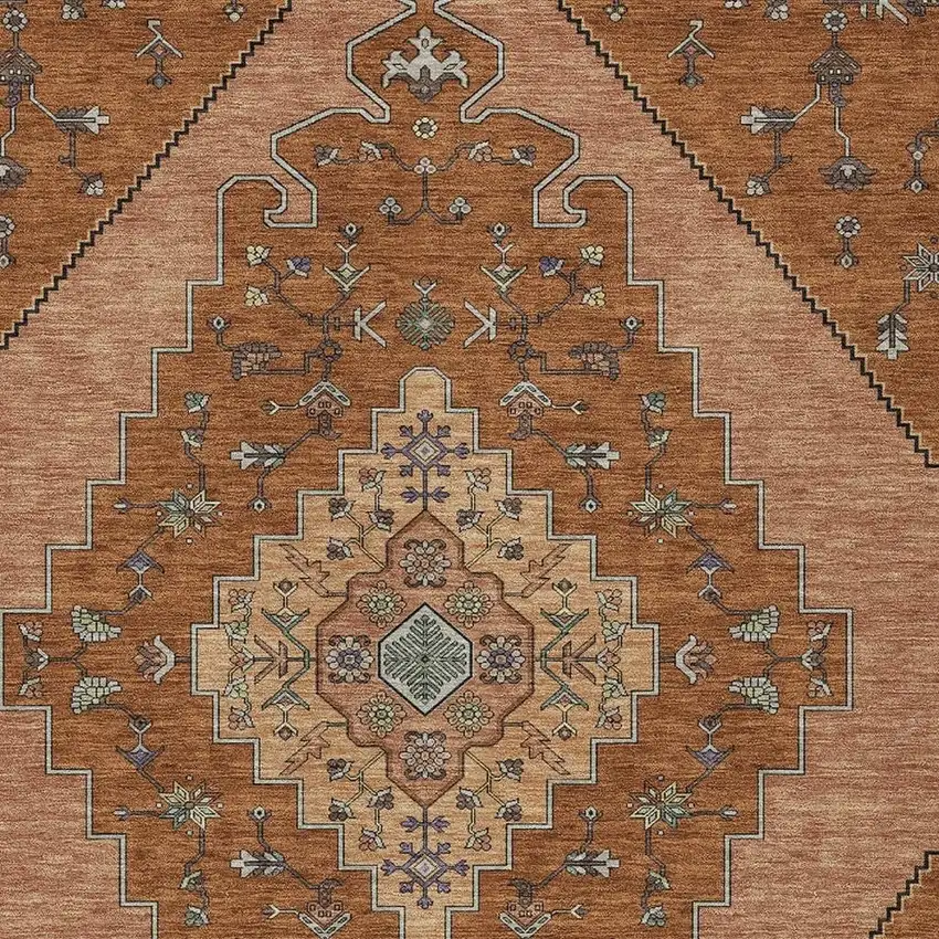 Orange And Copper Geometric Washable Indoor Outdoor Area Rug Photo 2