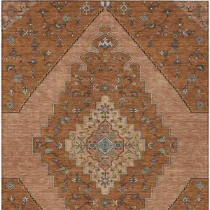 Photo of Orange And Copper Geometric Washable Indoor Outdoor Area Rug