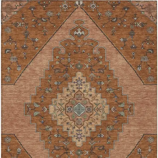 Orange And Copper Geometric Washable Indoor Outdoor Area Rug Photo 2