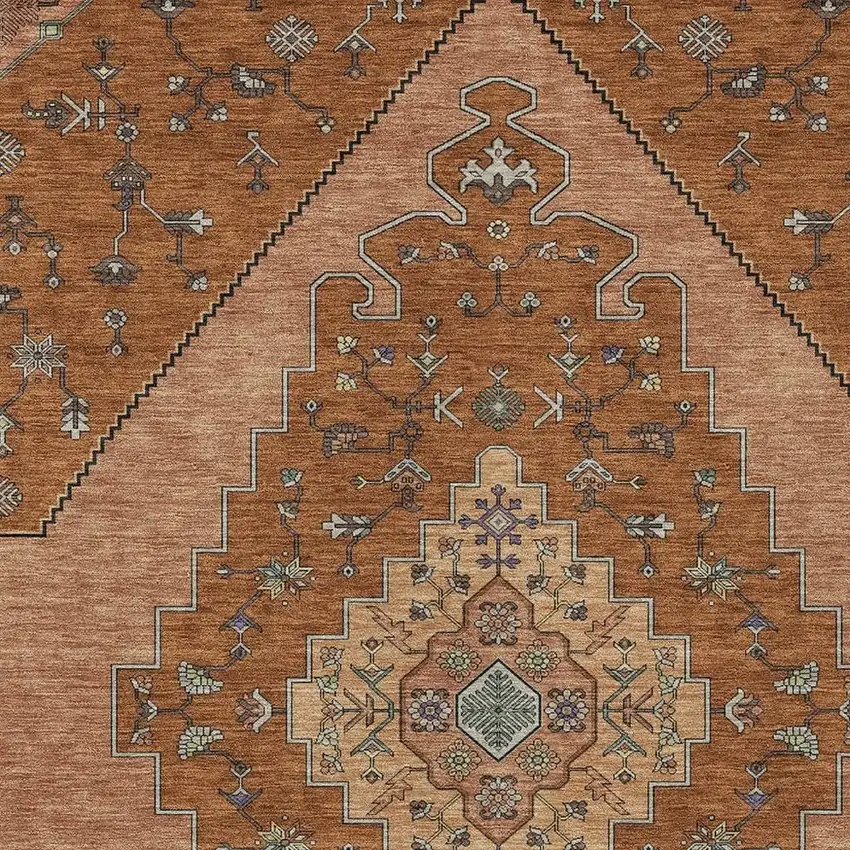 Orange And Copper Geometric Washable Indoor Outdoor Area Rug Photo 3