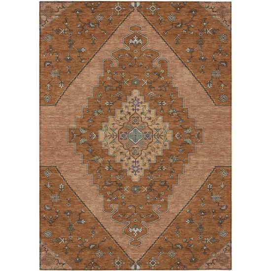 Orange And Copper Geometric Washable Indoor Outdoor Area Rug Photo 1