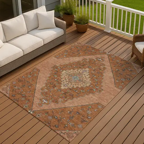 Orange And Copper Geometric Washable Indoor Outdoor Area Rug Photo 7