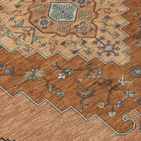 Orange And Copper Geometric Washable Indoor Outdoor Area Rug Photo 9