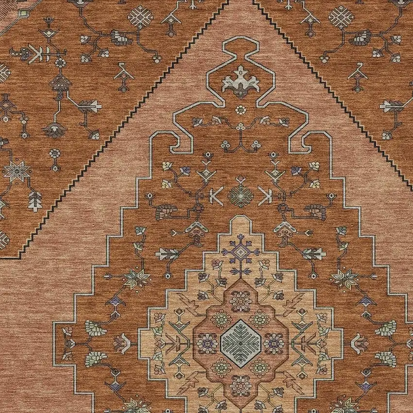 Orange And Copper Geometric Washable Indoor Outdoor Area Rug Photo 3
