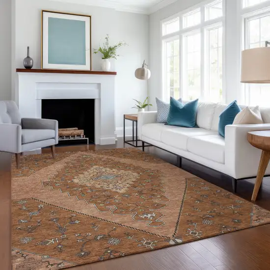 Orange And Copper Geometric Washable Indoor Outdoor Area Rug Photo 6