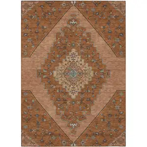 Photo of Orange And Copper Geometric Washable Indoor Outdoor Area Rug