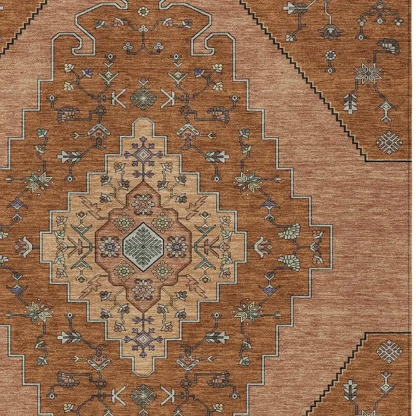 Orange And Copper Geometric Washable Indoor Outdoor Area Rug Photo 2