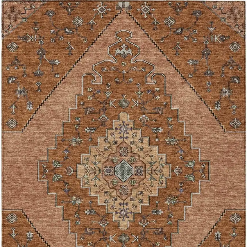 Orange And Copper Geometric Washable Indoor Outdoor Area Rug Photo 3