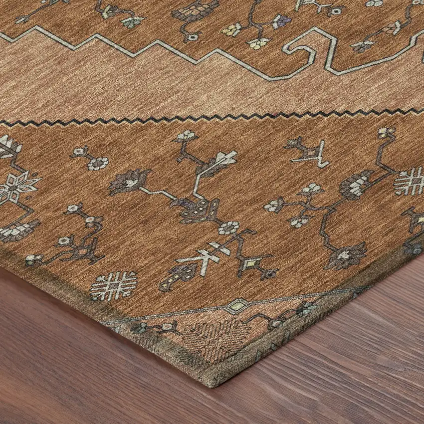 Orange And Copper Geometric Washable Indoor Outdoor Area Rug Photo 8
