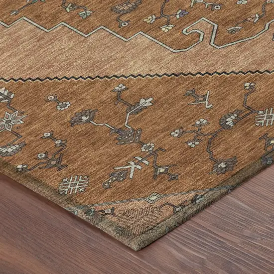 Orange And Copper Geometric Washable Indoor Outdoor Area Rug Photo 8