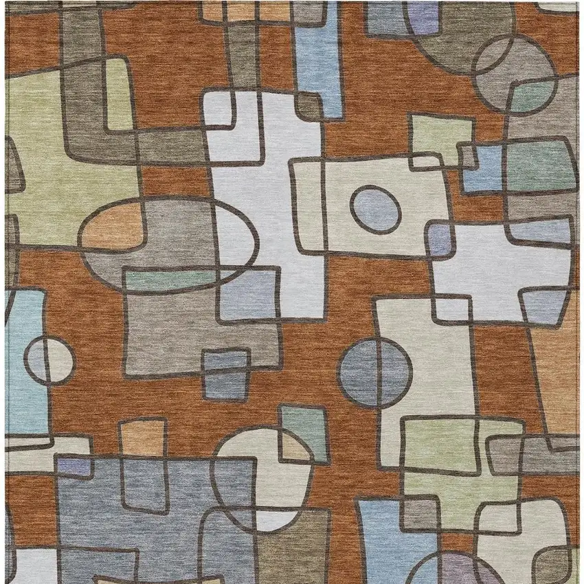 Orange And Copper Geometric Washable Indoor Outdoor Area Rug Photo 3