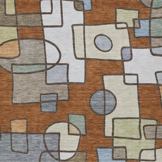 Orange And Copper Geometric Washable Indoor Outdoor Area Rug Photo 2