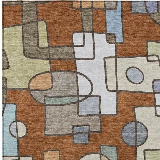 Orange And Copper Geometric Washable Indoor Outdoor Area Rug Photo 2