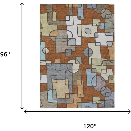Orange And Copper Geometric Washable Indoor Outdoor Area Rug Photo 6