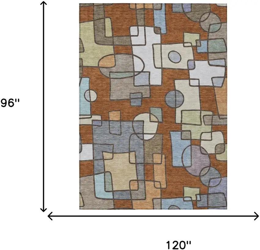 Orange And Copper Geometric Washable Indoor Outdoor Area Rug Photo 6