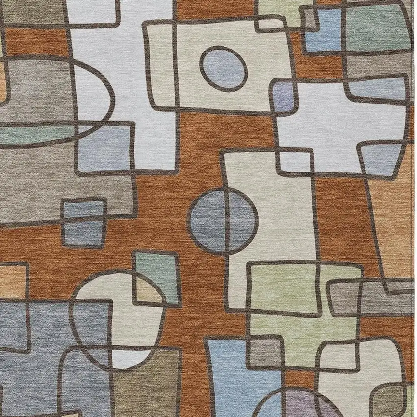 Orange And Copper Geometric Washable Indoor Outdoor Area Rug Photo 2