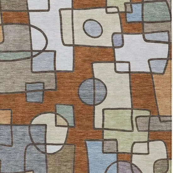 Orange And Copper Geometric Washable Indoor Outdoor Area Rug Photo 2