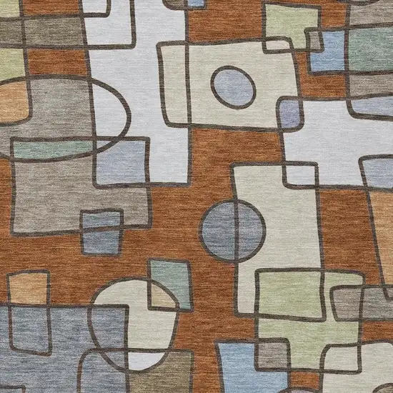 Orange And Copper Geometric Washable Indoor Outdoor Area Rug Photo 2