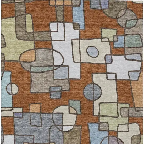 Orange And Copper Geometric Washable Indoor Outdoor Area Rug Photo 3