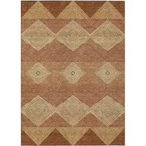 Photo of Orange And Copper Geometric Washable Indoor Outdoor Area Rug