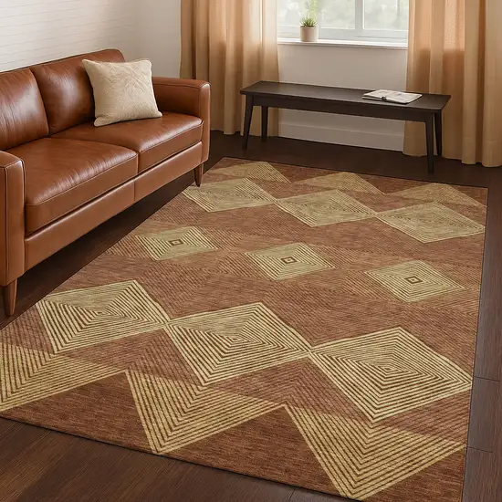 Orange And Copper Geometric Washable Indoor Outdoor Area Rug Photo 5